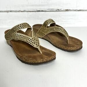 Bio Gold Sandals Gold Glitter Slip On Thong Style Shoe Size 8